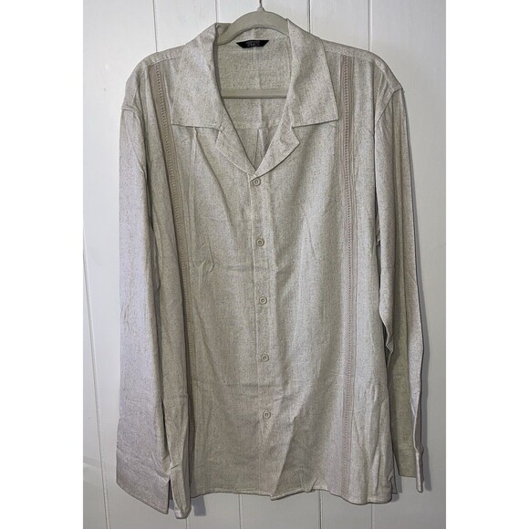 Men's Coofandy Beige Linen Blend Long Sleeve Collared Button-Down Shirt Size XXL - Picture 1 of 11